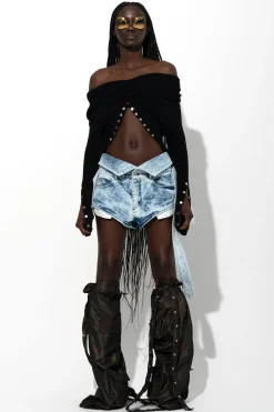 Marques ' Almeida Bottoms | Denim | ACID WASH DENIM FOLDING WAISTBAND SHORTS ACIDWASH
