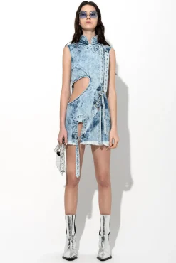Marques ' Almeida Dresses | Denim | ACID WASH DENIM MANDARIN CUT OUT DRESS ACIDWASH