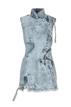 Marques ' Almeida Dresses | Denim | ACID WASH DENIM MANDARIN CUT OUT DRESS ACIDWASH