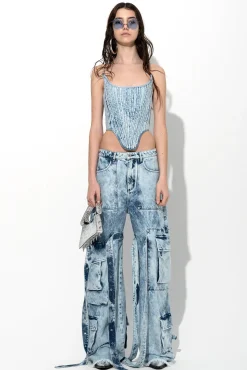 Marques ' Almeida Bottoms | Denim | ACID WASH DENIM MULTI POCKET CARGO TROUSERS ACIDWASH