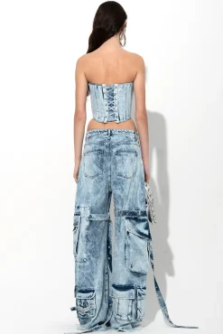 Marques ' Almeida Bottoms | Denim | ACID WASH DENIM MULTI POCKET CARGO TROUSERS ACIDWASH