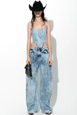 Marques ' Almeida Tops | Denim | ACID WASH DENIM SHAPED CORSET ACIDWASH