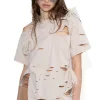 Marques ' Almeida Tops | Tops | DISTRESSED T-SHIRT WITH FEATHERS BEIGE
