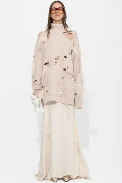 Marques ' Almeida Tops | Tops | DISTRESSED TURTLENECK WITH FEATHERS BEIGE