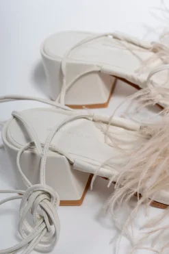 Marques ' Almeida Shoes | FEATHER STRAPPY SANDAL BEIGE