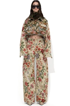 Marques ' Almeida Bottoms | Bottoms | BEIGE FLORAL BROCADE BOYFRIEND TROUSERS MULTICOLOUR