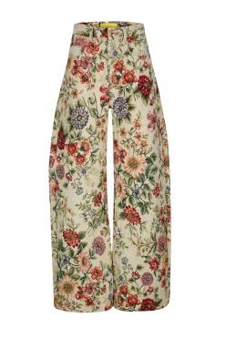 Marques ' Almeida Bottoms | Bottoms | BEIGE FLORAL BROCADE BOYFRIEND TROUSERS MULTICOLOUR