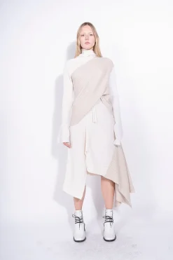 Marques ' Almeida Knitwear | Tops | PATCHWORK DRAPED JUMPER IN MERINO KNIT BEIGE