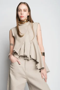 Marques ' Almeida Tops | Tops | WOVEN SLEEVELESS TOP WITH ASYMMETRIC HEM BEIGE