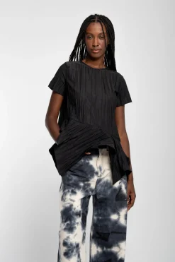 Marques ' Almeida Tops | Tops | CAP SLEEVE PLISSE T-SHIRT BLACK