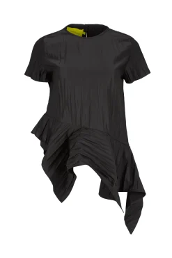 Marques ' Almeida Tops | Tops | CAP SLEEVE PLISSE T-SHIRT BLACK