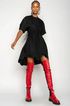 Marques ' Almeida Dresses | Dresses | CINCHED PLEATED T-SHIRT DRESS BLACK