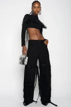 Marques ' Almeida Tops | Tops | CROPPED FEATHER TOP BLACK