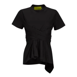 Marques ' Almeida Tops | Tops | CROSS WAIST DRAPE T-SHIRT BLACK