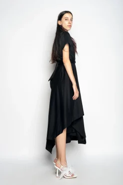 Marques ' Almeida Dresses | Dresses | CROSS WAIST DRAPE T-SHIRT DRESS BLACK