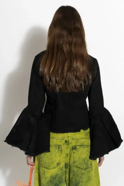 Marques ' Almeida Denim | Outerwear | DENIM CLASSIC FITTED JACKET WITH BELL SLEEVES BLACK
