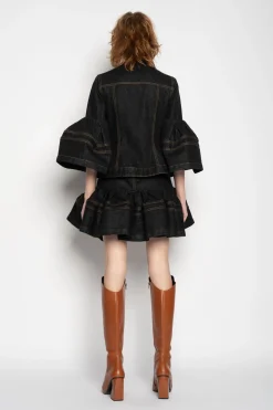 Marques ' Almeida Bottoms | Denim | DENIM SHORT SKIRT WITH FLOUNCE BLACK