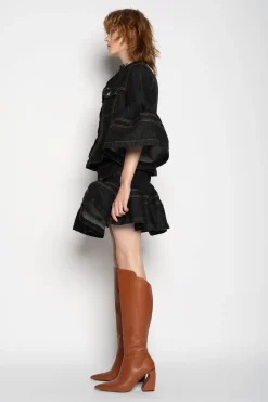 Marques ' Almeida Bottoms | Denim | DENIM SHORT SKIRT WITH FLOUNCE BLACK