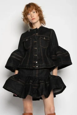 Marques ' Almeida Bottoms | Denim | DENIM SHORT SKIRT WITH FLOUNCE BLACK