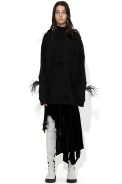 Marques ' Almeida Tops | Tops | DISTRESSED TURTLENECK WITH FEATHERS BLACK