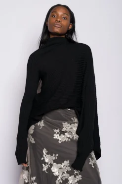 Marques ' Almeida Tops | Knitwear | DRAPED JUMPER IN MERINO KNIT BLACK