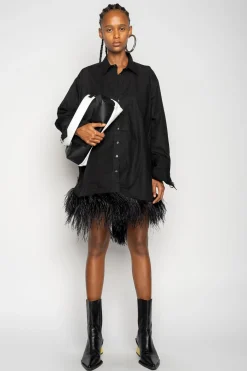 Marques ' Almeida Tops | Dresses | FEATHER HEM SHIRT DRESS BLACK