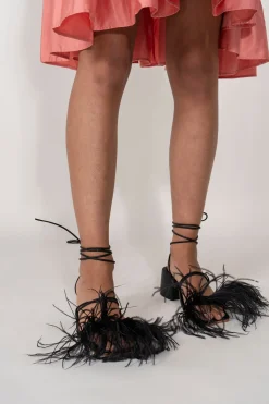 Marques ' Almeida Shoes | FEATHER STRAPPY SANDAL BLACK