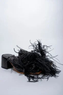 Marques ' Almeida Shoes | FEATHER STRAPPY SANDAL BLACK