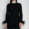 Marques ' Almeida Tops | Knitwear | MERINO WOOL FITTED TOP WITH FEATHERS BLACK