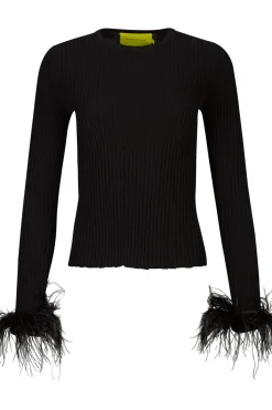 Marques ' Almeida Tops | Knitwear | MERINO WOOL FITTED TOP WITH FEATHERS BLACK
