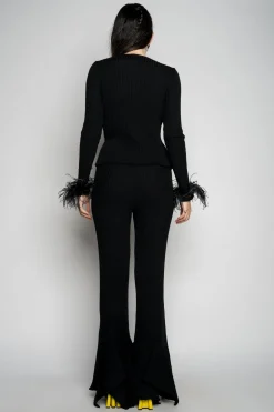 Marques ' Almeida Tops | Knitwear | MERINO WOOL FITTED TOP WITH FEATHERS BLACK