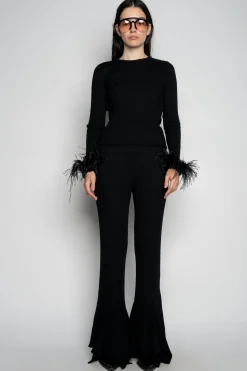 Marques ' Almeida Tops | Knitwear | MERINO WOOL FITTED TOP WITH FEATHERS BLACK