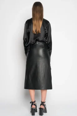 Marques ' Almeida Bottoms | MIDI LEATHER SKIRT BLACK