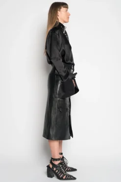 Marques ' Almeida Bottoms | MIDI LEATHER SKIRT BLACK