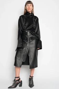 Marques ' Almeida Bottoms | MIDI LEATHER SKIRT BLACK