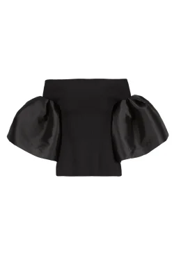 Marques ' Almeida Tops | MIKADO OFF SHOULDER PUFF SLEEVE TOP BLACK