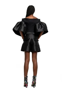 Marques ' Almeida Tops | MIKADO OFF SHOULDER PUFF SLEEVE TOP BLACK