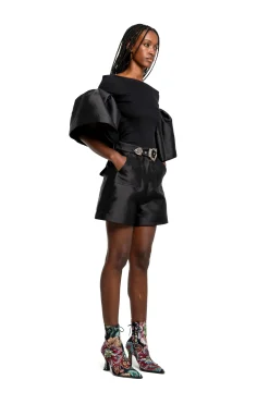 Marques ' Almeida Tops | MIKADO OFF SHOULDER PUFF SLEEVE TOP BLACK