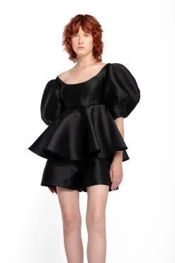 Marques ' Almeida Tops | MIKADO TOP WITH PEPLUM AND BALLON SLEEVES BLACK