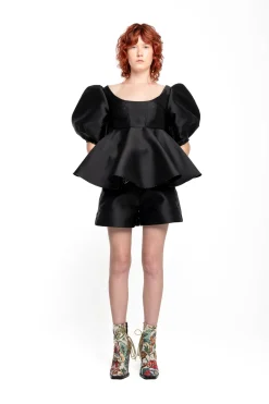 Marques ' Almeida Tops | MIKADO TOP WITH PEPLUM AND BALLON SLEEVES BLACK