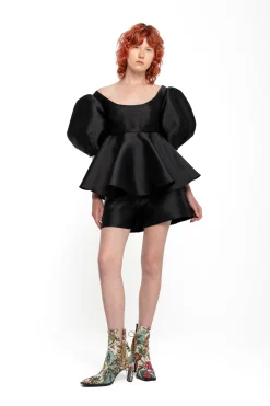 Marques ' Almeida Tops | MIKADO TOP WITH PEPLUM AND BALLON SLEEVES BLACK