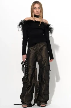 Marques ' Almeida Tops | Tops | OFF SHOULDER TOP WITH FEATHERS BLACK