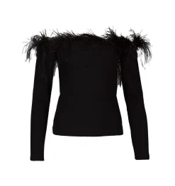Marques ' Almeida Tops | Tops | OFF SHOULDER TOP WITH FEATHERS BLACK