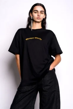 Marques ' Almeida Tops | Tops | OVERSIZED T-SHIRT WITH GOLD LOGO BLACK