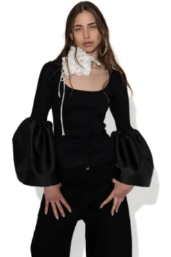 Marques ' Almeida Tops | SCOOPED NECK PUFF SLEEVE TOP BLACK