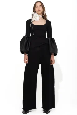 Marques ' Almeida Tops | SCOOPED NECK PUFF SLEEVE TOP BLACK