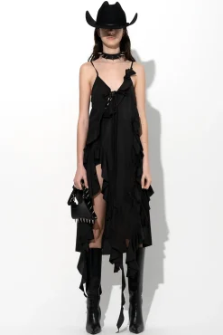 Marques ' Almeida Dresses | Dresses | STRAP DRESS WITH ASYMMETRIC CASCADING FRILLS BLACK