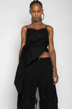 Marques ' Almeida Tops | STRAP TOP WITH SIDE DRAPE BLACK