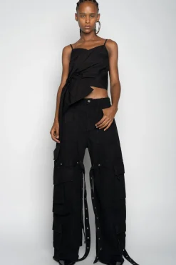 Marques ' Almeida Tops | STRAP TOP WITH SIDE DRAPE BLACK