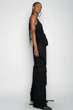 Marques ' Almeida Tops | STRAP TOP WITH SIDE DRAPE BLACK